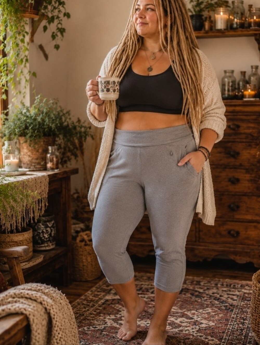 4/$15 Gray XL Capri Leggings with Pockets Activewear Athleisure